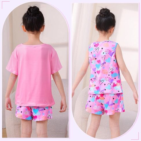 ICOSY Girls Pajamas for Kids Pajamas Toddler Girls 3 PCS Tank Tops, Short Sleeve Top and Shorts Clothes in Kuwait