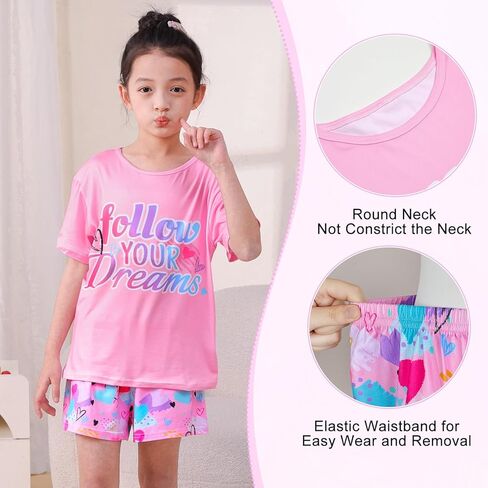 ICOSY Girls Pajamas for Kids Pajamas Toddler Girls 3 PCS Tank Tops, Short Sleeve Top and Shorts Clothes in Kuwait