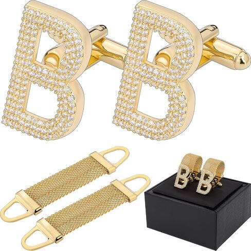 أزرار أزرار أزرار Hawson Mens مع سلسلة ، وروابط الكفة الأولية A -Z لزوج Groom زوج الأب - الذهب 18K in Saudi Arabia