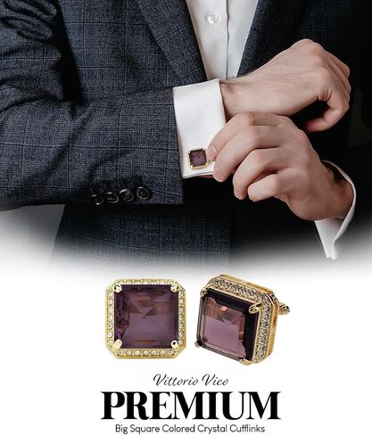 Large Big Square Crystal Color Stone Cuff Links for Men – Tuxedo Suit Accessories, Cufflinks for Men in Kuwait