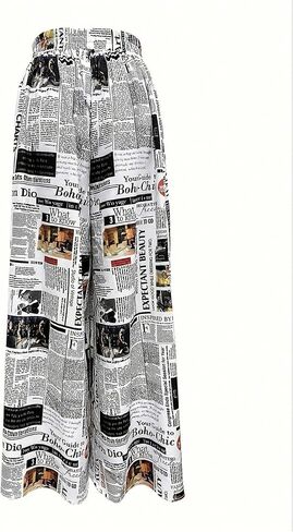 WDIRARA Women's Newspaper Print Palazzo Pants Elastic Waist Loose Funky Letter Print Wide Leg Pants in Saudi Arabia