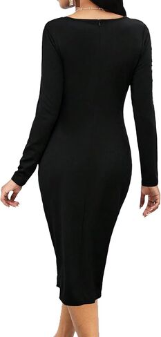 Yiershu Women Casual Half Zip Crewneck Decoration Long Sleeve Dress Pullover Midi Dress in Kuwait
