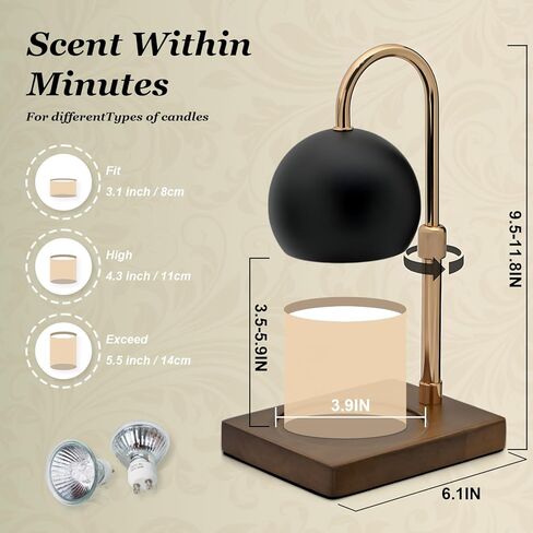 Candle Warmer Lamp - Candle Warmer with Timer Dimmable Compatible with Jar Candles, Metal Top Candle Warmer with 2 Bulbs for Candle Warmer Lamps Black Round Black in Kuwait