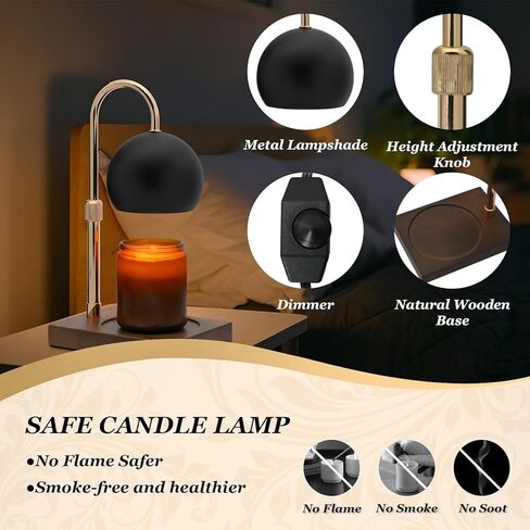Candle Warmer Lamp - Candle Warmer with Timer Dimmable Compatible with Jar Candles, Metal Top Candle Warmer with 2 Bulbs for Candle Warmer Lamps Black Round Black in Kuwait