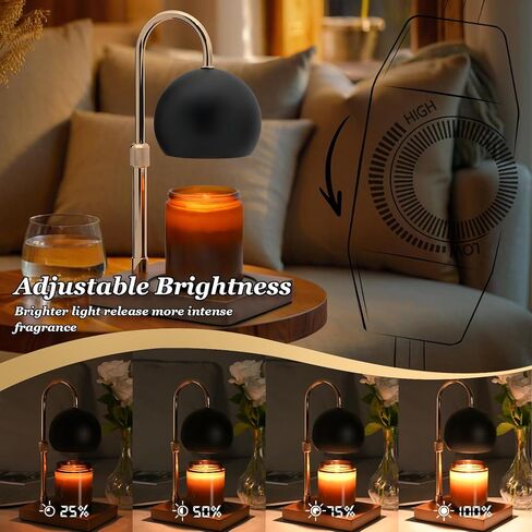 Candle Warmer Lamp - Candle Warmer with Timer Dimmable Compatible with Jar Candles, Metal Top Candle Warmer with 2 Bulbs for Candle Warmer Lamps Black Round Black in Kuwait