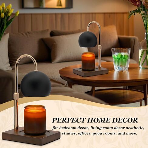 Candle Warmer Lamp - Candle Warmer with Timer Dimmable Compatible with Jar Candles, Metal Top Candle Warmer with 2 Bulbs for Candle Warmer Lamps Black Round Black in Kuwait