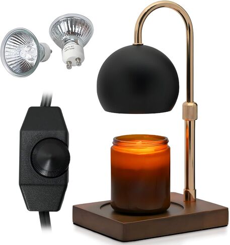 Candle Warmer Lamp - Candle Warmer with Timer Dimmable Compatible with Jar Candles, Metal Top Candle Warmer with 2 Bulbs for Candle Warmer Lamps Black Round Black in Kuwait
