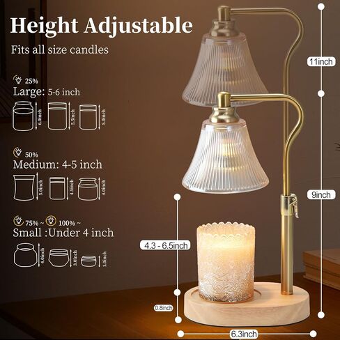 مصباح شمعة دافئ مع ارتفاع قابل للتعديل - مصباح شموع كهربائي أكثر دفئًا مع مؤقت و dimmer لارتفاع الاحترار الشمع المعطر ، ديكور المنزل وهدايا عيد ميلاد الاحترار للنساء للنساء عيد الأم in Kuwait
