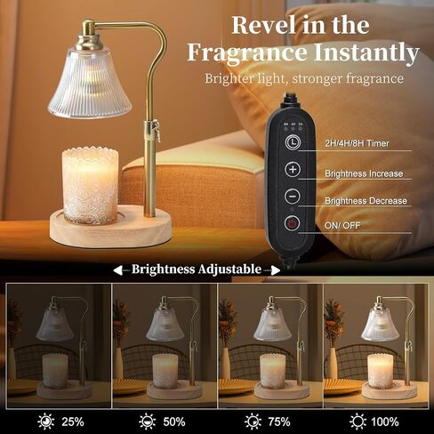 مصباح شمعة دافئ مع ارتفاع قابل للتعديل - مصباح شموع كهربائي أكثر دفئًا مع مؤقت و dimmer لارتفاع الاحترار الشمع المعطر ، ديكور المنزل وهدايا عيد ميلاد الاحترار للنساء للنساء عيد الأم in Kuwait