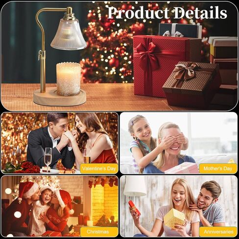 مصباح شمعة دافئ مع ارتفاع قابل للتعديل - مصباح شموع كهربائي أكثر دفئًا مع مؤقت و dimmer لارتفاع الاحترار الشمع المعطر ، ديكور المنزل وهدايا عيد ميلاد الاحترار للنساء للنساء عيد الأم in Kuwait