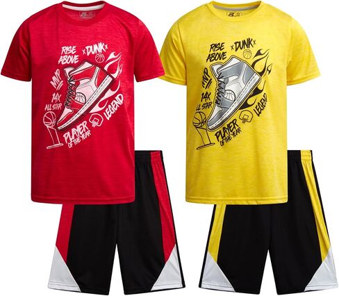 Pro Athlete Boys Shorts Set-4 قطع تي شيرت الأداء الجاف وسرون كرة السلة (4-16) in Kuwait