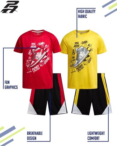 Pro Athlete Boys Shorts Set-4 قطع تي شيرت الأداء الجاف وسرون كرة السلة (4-16) in Kuwait