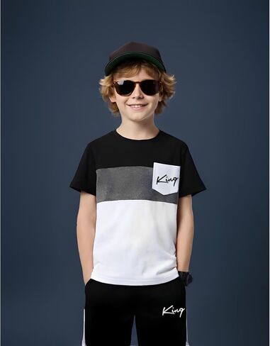 Size 6-12 Years Boys Summer Outfits Set Kids Short Sleeve Top T-Shirt & Shorts Color Block Clothing Sets in Saudi Arabia