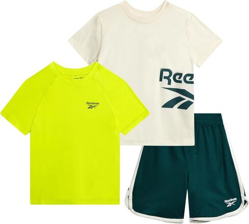 Reebok Toddler Boys Short Set - 3 Piece Summer Outfit with 2 T-Shirts & Shorts - Activewear Clothes for Toddler & Little Boys in Saudi Arabia