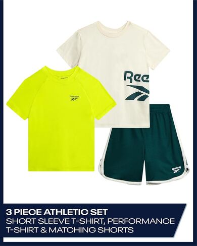 Reebok Toddler Boys Short Set - 3 Piece Summer Outfit with 2 T-Shirts & Shorts - Activewear Clothes for Toddler & Little Boys in Saudi Arabia