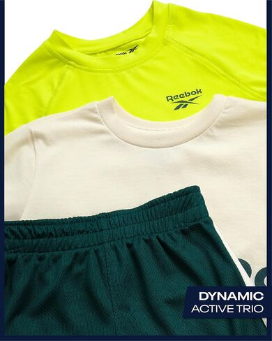 Reebok Toddler Boys Short Set - 3 Piece Summer Outfit with 2 T-Shirts & Shorts - Activewear Clothes for Toddler & Little Boys in Saudi Arabia