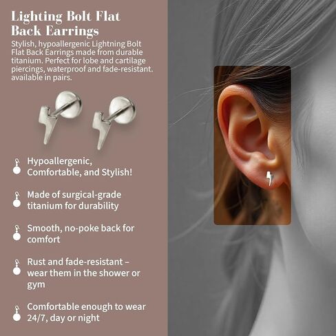 Flat Back Earrings | Hypoallergenic Stud Earrings for Women | Flatback, No-Poke Design | Implant-Grade Titanium Made | Lobe & Cartilage Earrings for Women | Gold & Silver in Saudi Arabia