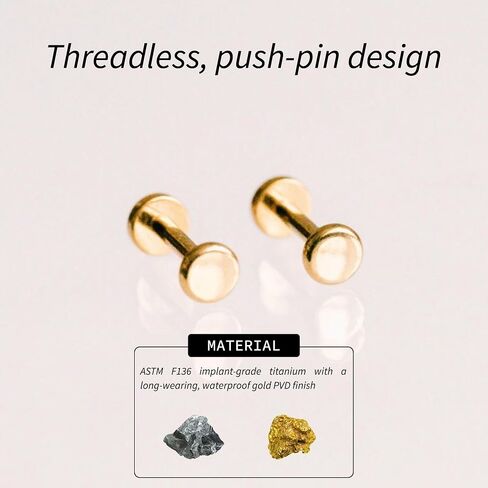 Flat Back Earrings | Hypoallergenic Stud Earrings for Women | Flatback, No-Poke Design | Implant-Grade Titanium Made | Lobe & Cartilage Earrings for Women | Gold & Silver in Saudi Arabia