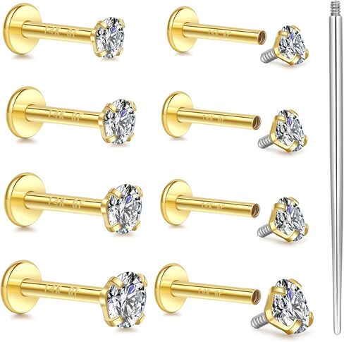 14K الذهب المملوءة بالخيوط الداخلية حلقات الأنف للنساء الرجال الجراحية الفولاذ الفولاذ تشيك كارولاينا المجوهرات للأنف/لابريت/الشفاه/tragus/helix/conch/medusa - حلزون تراغوس غضروف الحلق 16g 18g in Kuwait