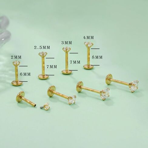 14K الذهب المملوءة بالخيوط الداخلية حلقات الأنف للنساء الرجال الجراحية الفولاذ الفولاذ تشيك كارولاينا المجوهرات للأنف/لابريت/الشفاه/tragus/helix/conch/medusa - حلزون تراغوس غضروف الحلق 16g 18g in Kuwait