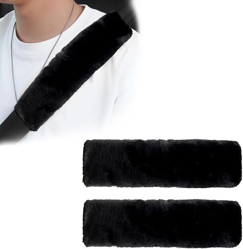 2 PCS Seat Belt Shoulder Pads, Soft Fluffy Plush Seat Belt Shoulder Strap Covers, Comfy Warm Seat Belt Strap Cover Shoulder Cushion for Adult Children, Car Accessories (Black) in Saudi Arabia