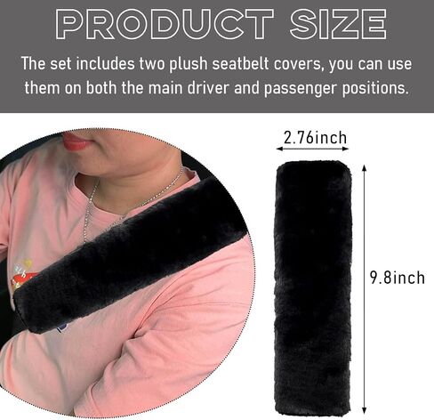 2 PCS Seat Belt Shoulder Pads, Soft Fluffy Plush Seat Belt Shoulder Strap Covers, Comfy Warm Seat Belt Strap Cover Shoulder Cushion for Adult Children, Car Accessories (Black) in Saudi Arabia