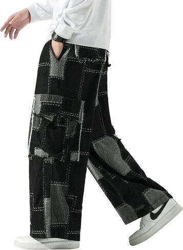 DOSLAVIDA Baggy Jeans for Men Wide Leg Hip Hop Jean Stylish Loose Fit Denim Pants Casual Streetwear Skateboard Pants in Saudi Arabia