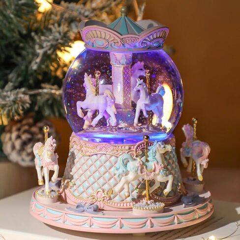LOVE FOR YOU Gift Wrapped Music Box Carousel Horses Color Lights Unicorn Musical Snow Globe for Girls and Women Baby Kids Daughter Mom Granddaughter Grandma Christmas Birthday Presents Gifts in Saudi Arabia