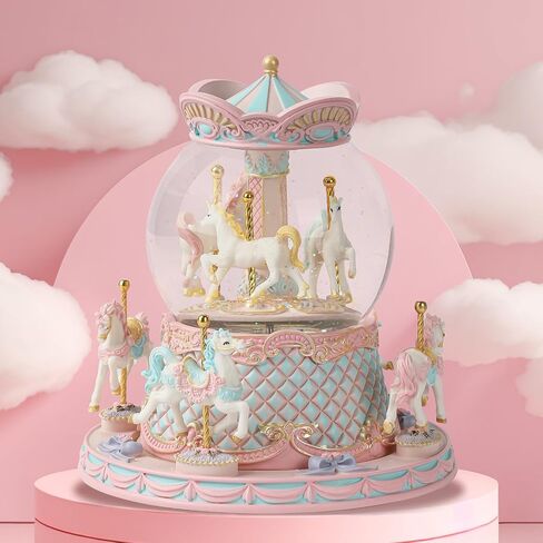 LOVE FOR YOU Gift Wrapped Music Box Carousel Horses Color Lights Unicorn Musical Snow Globe for Girls and Women Baby Kids Daughter Mom Granddaughter Grandma Christmas Birthday Presents Gifts in Saudi Arabia