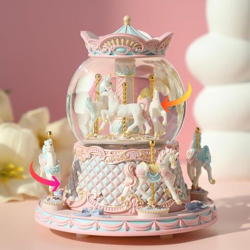 LOVE FOR YOU Gift Wrapped Music Box Carousel Horses Color Lights Unicorn Musical Snow Globe for Girls and Women Baby Kids Daughter Mom Granddaughter Grandma Christmas Birthday Presents Gifts in Saudi Arabia