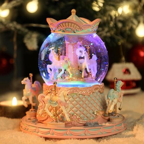 LOVE FOR YOU Gift Wrapped Music Box Carousel Horses Color Lights Unicorn Musical Snow Globe for Girls and Women Baby Kids Daughter Mom Granddaughter Grandma Christmas Birthday Presents Gifts in Saudi Arabia