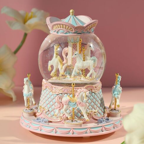 LOVE FOR YOU Gift Wrapped Music Box Carousel Horses Color Lights Unicorn Musical Snow Globe for Girls and Women Baby Kids Daughter Mom Granddaughter Grandma Christmas Birthday Presents Gifts in Saudi Arabia