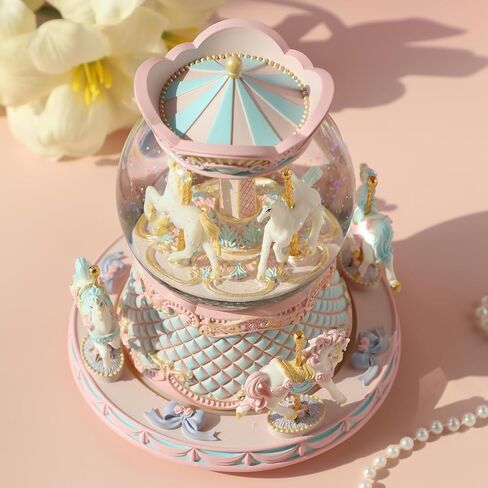 LOVE FOR YOU Gift Wrapped Music Box Carousel Horses Color Lights Unicorn Musical Snow Globe for Girls and Women Baby Kids Daughter Mom Granddaughter Grandma Christmas Birthday Presents Gifts in Saudi Arabia