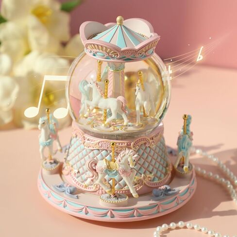 LOVE FOR YOU Gift Wrapped Music Box Carousel Horses Color Lights Unicorn Musical Snow Globe for Girls and Women Baby Kids Daughter Mom Granddaughter Grandma Christmas Birthday Presents Gifts in Saudi Arabia