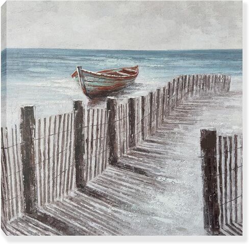 RICHSPACE ARTS Beach Scene Serene Wall Art Coastal Paintings for Bathroom Large Boat by Boardwalk Seaside Pictures in Saudi Arabia