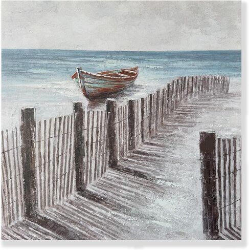 RICHSPACE ARTS Beach Scene Serene Wall Art Coastal Paintings for Bathroom Large Boat by Boardwalk Seaside Pictures in Saudi Arabia