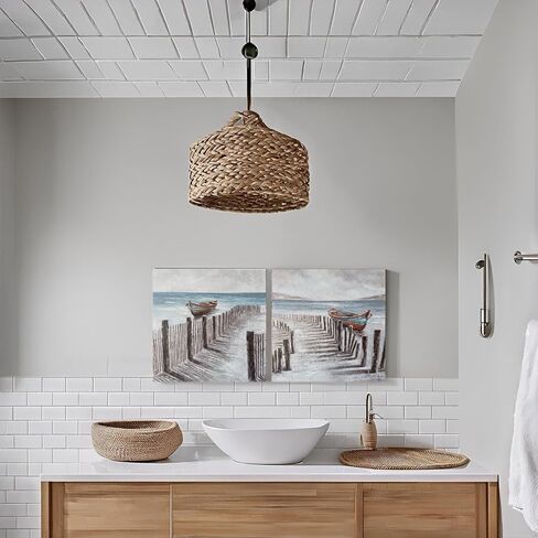 RICHSPACE ARTS Beach Scene Serene Wall Art Coastal Paintings for Bathroom Large Boat by Boardwalk Seaside Pictures in Saudi Arabia