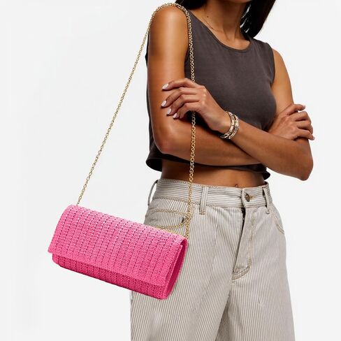 Fozehlad Straw Clutch Bags for Women Straw Beach Crossbody Purse Woven Envelope Wallet Fold Over Chain Shoulder Bag in Saudi Arabia
