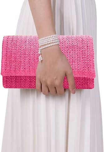 Fozehlad Straw Clutch Bags for Women Straw Beach Crossbody Purse Woven Envelope Wallet Fold Over Chain Shoulder Bag in Saudi Arabia