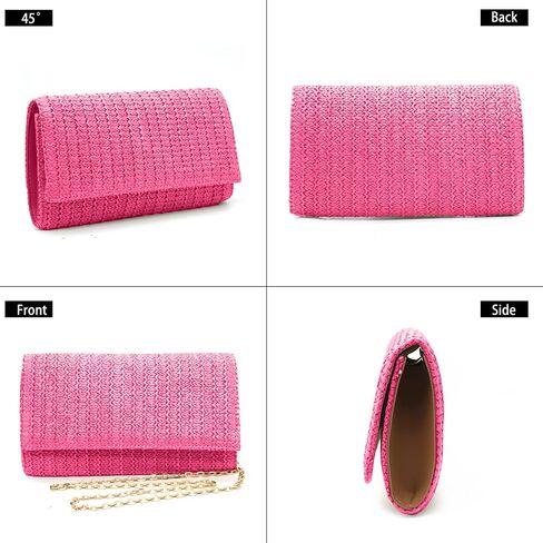 Fozehlad Straw Clutch Bags for Women Straw Beach Crossbody Purse Woven Envelope Wallet Fold Over Chain Shoulder Bag in Saudi Arabia