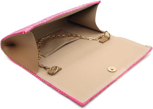 Fozehlad Straw Clutch Bags for Women Straw Beach Crossbody Purse Woven Envelope Wallet Fold Over Chain Shoulder Bag in Saudi Arabia