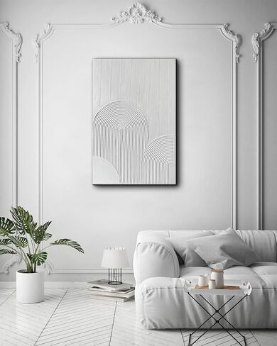 Eonzeun White Abstract Wall Art - لوحة زيت مزخرفة مرسومة باليد على قماش 28 × 40 بوصة ، لوحة فن الملمس ثلاثية الأبعاد الحد الأدنى لديكور الجدار in Saudi Arabia