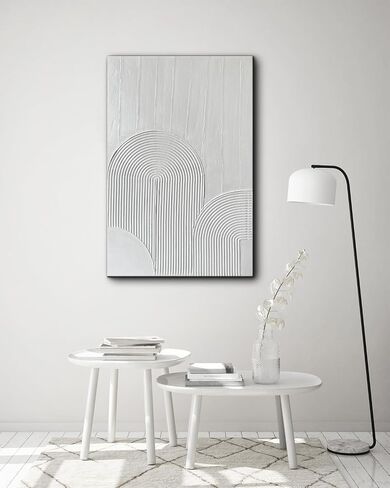 Eonzeun White Abstract Wall Art - لوحة زيت مزخرفة مرسومة باليد على قماش 28 × 40 بوصة ، لوحة فن الملمس ثلاثية الأبعاد الحد الأدنى لديكور الجدار in Saudi Arabia