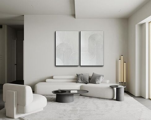Eonzeun White Abstract Wall Art - لوحة زيت مزخرفة مرسومة باليد على قماش 28 × 40 بوصة ، لوحة فن الملمس ثلاثية الأبعاد الحد الأدنى لديكور الجدار in Saudi Arabia