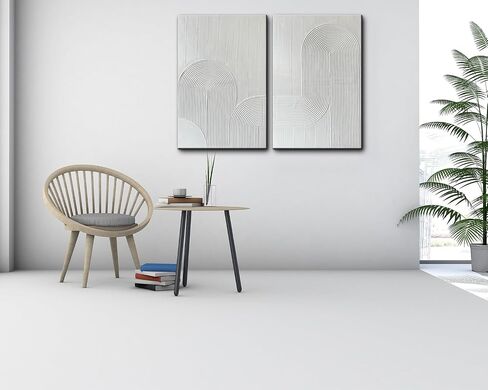 Eonzeun White Abstract Wall Art - لوحة زيت مزخرفة مرسومة باليد على قماش 28 × 40 بوصة ، لوحة فن الملمس ثلاثية الأبعاد الحد الأدنى لديكور الجدار in Saudi Arabia