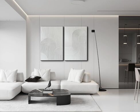 Eonzeun White Abstract Wall Art - لوحة زيت مزخرفة مرسومة باليد على قماش 28 × 40 بوصة ، لوحة فن الملمس ثلاثية الأبعاد الحد الأدنى لديكور الجدار in Saudi Arabia