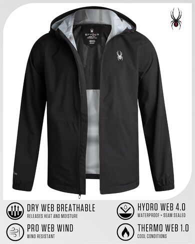Spyder Mens Rain Jacket - Waterproof Lightweight Hooded Windbreaker, Outerwear Jacket for Golf, Hiking and Outdoor (S-XL) in Kuwait