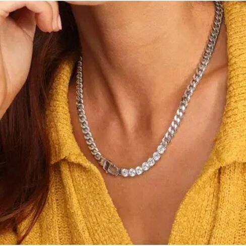 قلادة Eliana Jane Zircon مكتنزة للنساء ، قلادة تنس سلسلة الماس الفاخرة لكل مناسبة ، وضع مخلب أنيقة ، قلادة من السلسلة المثلجة 18 بوصة in Kuwait