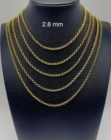 jolebleheart 14k أصفر الذهب الحقيقي rolo سلسلة 1.9 مم 2.5 مم 2.8 مم 3.75 مم 4.2 مم 5.2 مم قطع الماس قطع سلسلة رابط الجولة العصرية قلادة للنساء مع قفل جراد البحر 16 "18" 20 "22" 24 "24" in Kuwait