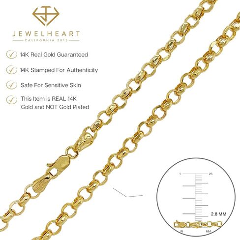 jolebleheart 14k أصفر الذهب الحقيقي rolo سلسلة 1.9 مم 2.5 مم 2.8 مم 3.75 مم 4.2 مم 5.2 مم قطع الماس قطع سلسلة رابط الجولة العصرية قلادة للنساء مع قفل جراد البحر 16 "18" 20 "22" 24 "24" in Kuwait